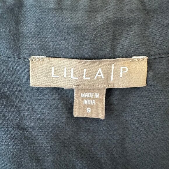 Lilla P Cotton Button Up Shirt Dress Short Sleeve Length Size S Black Pockets - Picture 3 of 10